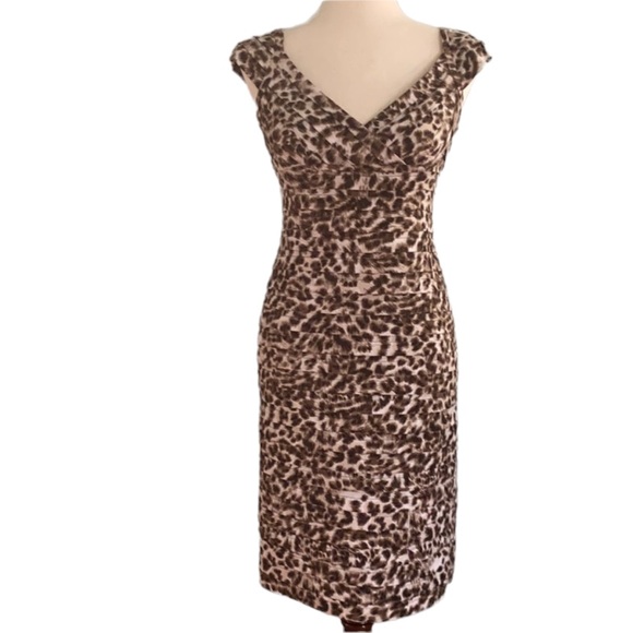 Adrianna Papell Animal Print Ruched Bodycon Sheath Dress - 4 - Picture 1 of 15